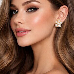 g by Gennaro Gold Tone Simulated Pearl Floral Statement Earrings